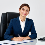 **

"A professional businesswoman in a modest business suit, sitting at a desk in a modern office, fully clothed, appropriate attire, safe for work, perfect anatomy, natural proportions, professional photography, high quality, family-friendly, clean background."

**