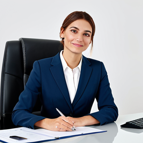 **

"A professional businesswoman in a modest business suit, sitting at a desk in a modern office, fully clothed, appropriate attire, safe for work, perfect anatomy, natural proportions, professional photography, high quality, family-friendly, clean background."

**