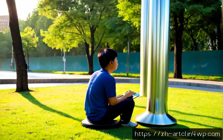 사운드 아트와 환경 소음의 상호작용 - Photorealistic contemporary sound art installation in a quiet urban park, a sculptural array of poli...