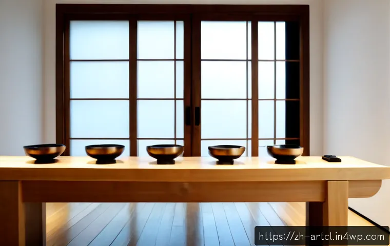 사운드 아트의 전통과 현대의 접점 - Photorealistic sound art installation in a serene contemporary gallery, a traditional wooden Chinese...